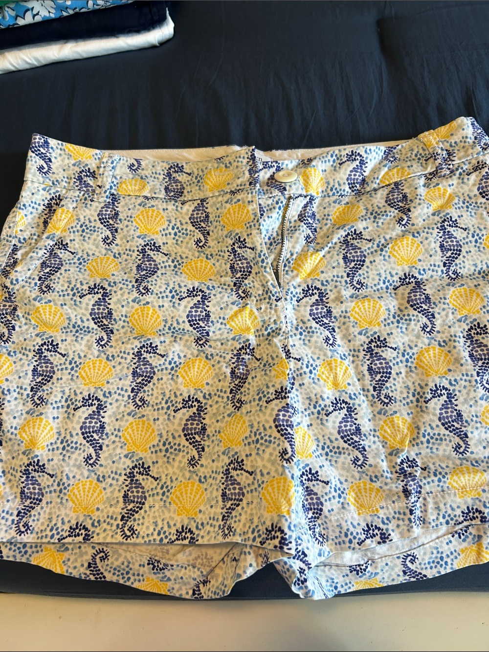 crown & ivy Yellow and Blue Seahorse Print Cotton Shorts